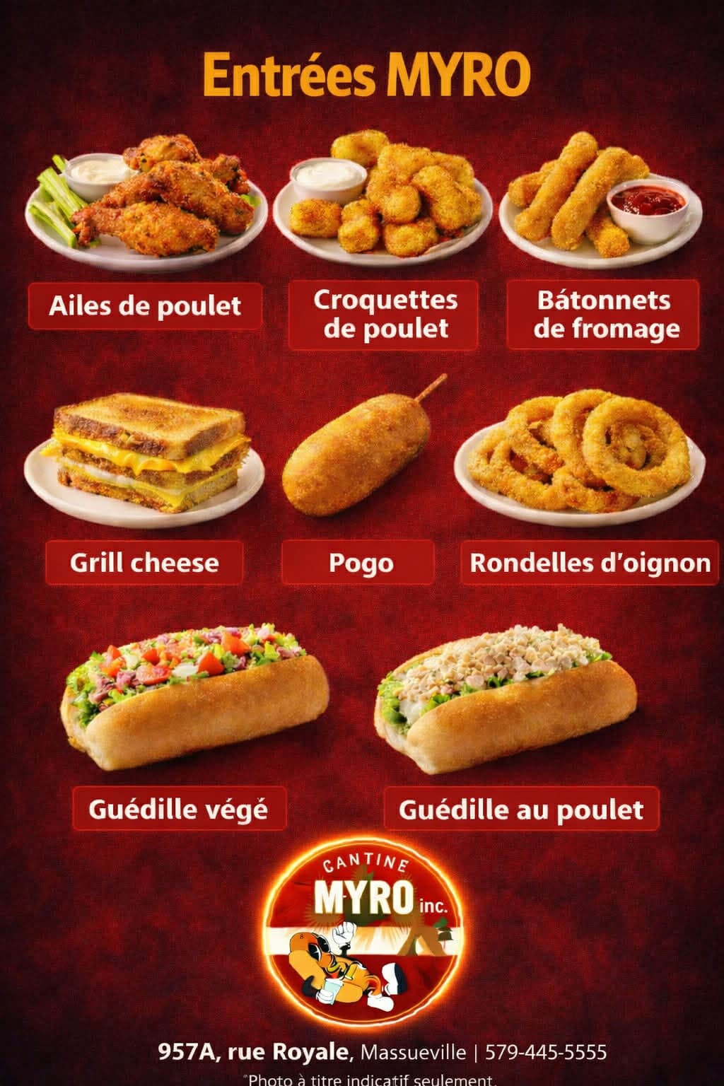 Entrées Cantine Myro — ailes, croquettes, rondelles