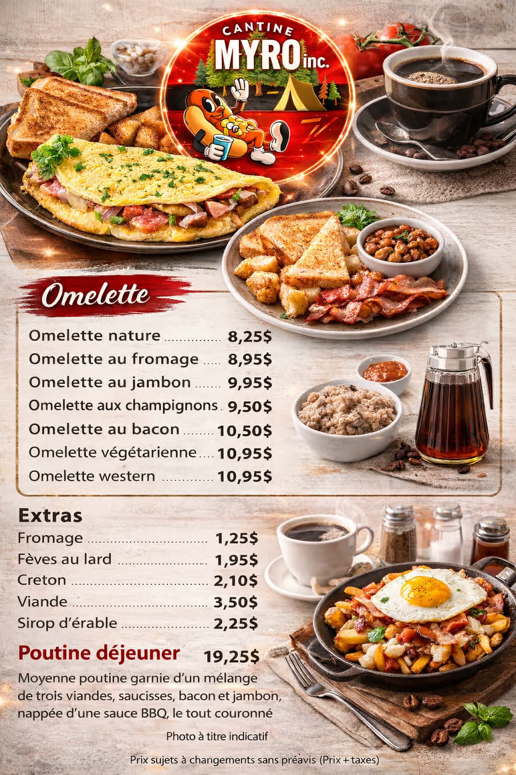 Menu Omelettes